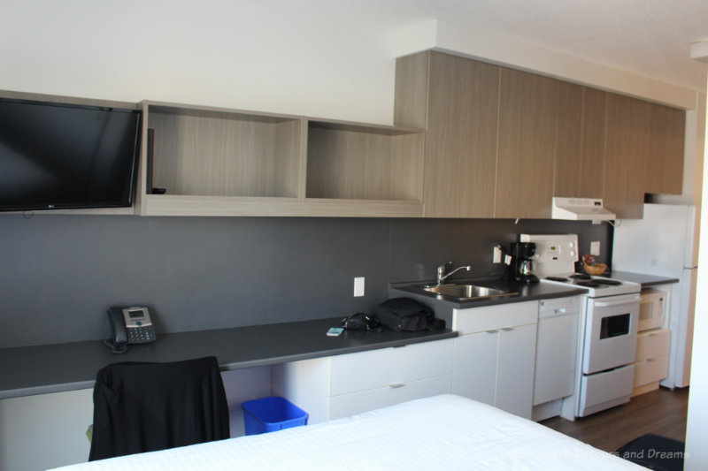 Kitchen facilities at Ponderosa Apartments at University of British Columbia, an affordable option to hotels in Vancouver