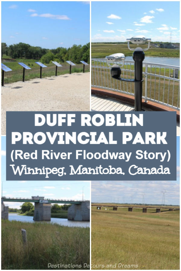 Duff Roblin Provincial Park in Winnipeg, Manitoba, Canada tells the story of the Red River Floodway and the premier who spearheaded it. The Floodway is an impressive engineering feat that has been designated a National Historic Site of Canada