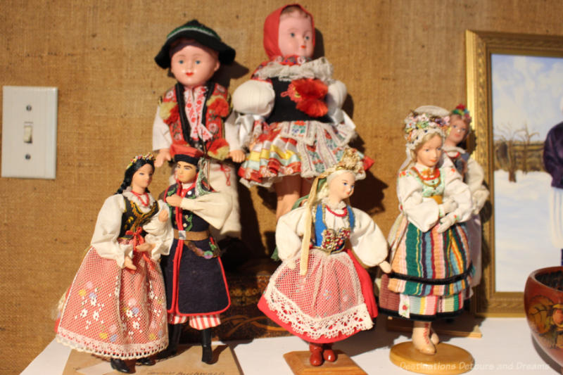 Dolls from Europe wearing traditional Eastern European costumes