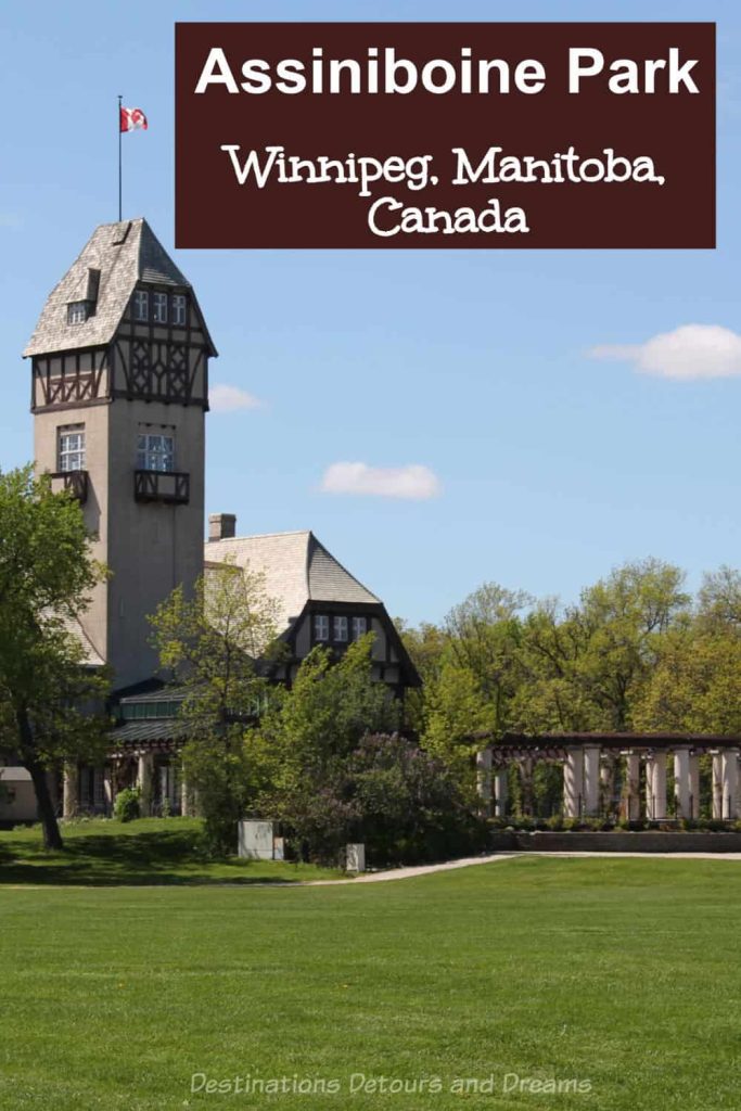 The many attractions within Assiniboine Park in Winnipeg, Manitoba, Canada include green spaces, playgrounds, gardens, art and entertainment, and a zoo