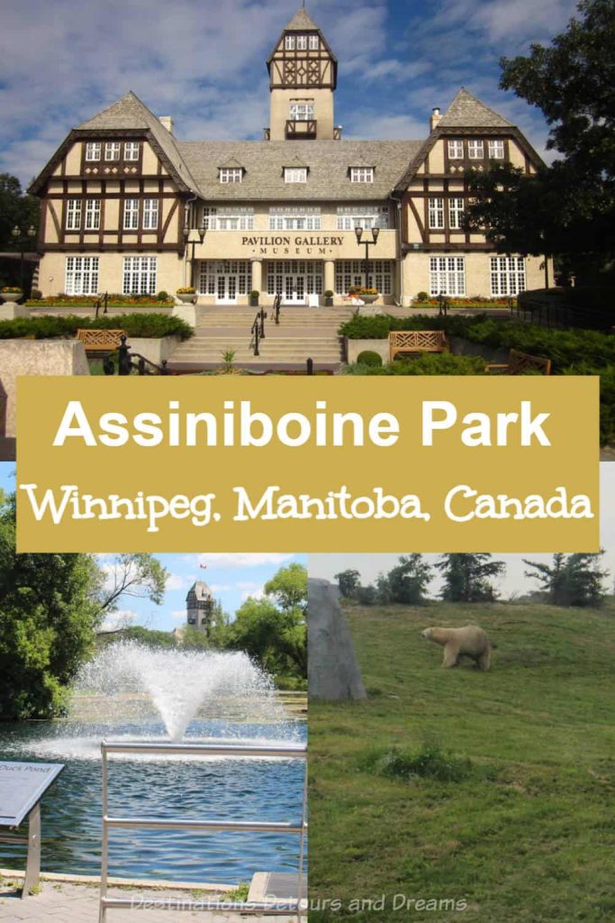 The many attractions within Assiniboine Park in Winnipeg, Manitoba, Canada include green spaces, playgrounds, gardens, art and entertainment, and a zoo