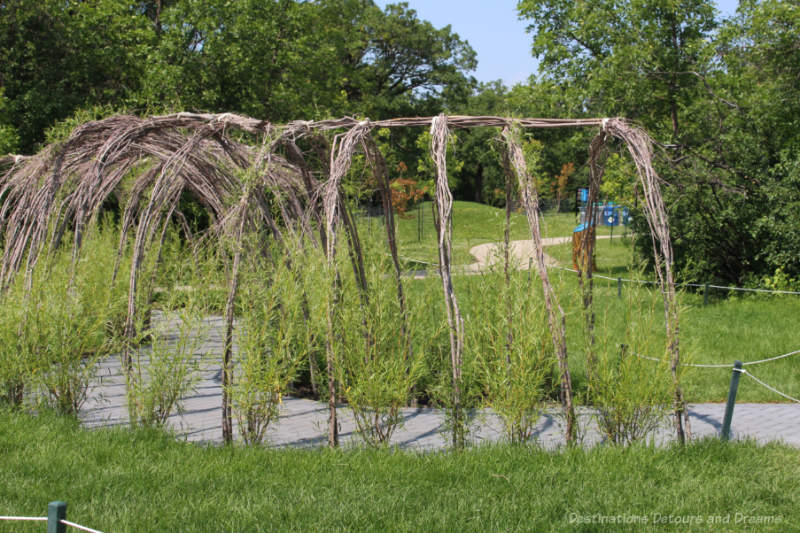 Willow tunnel in an outdoor park playground