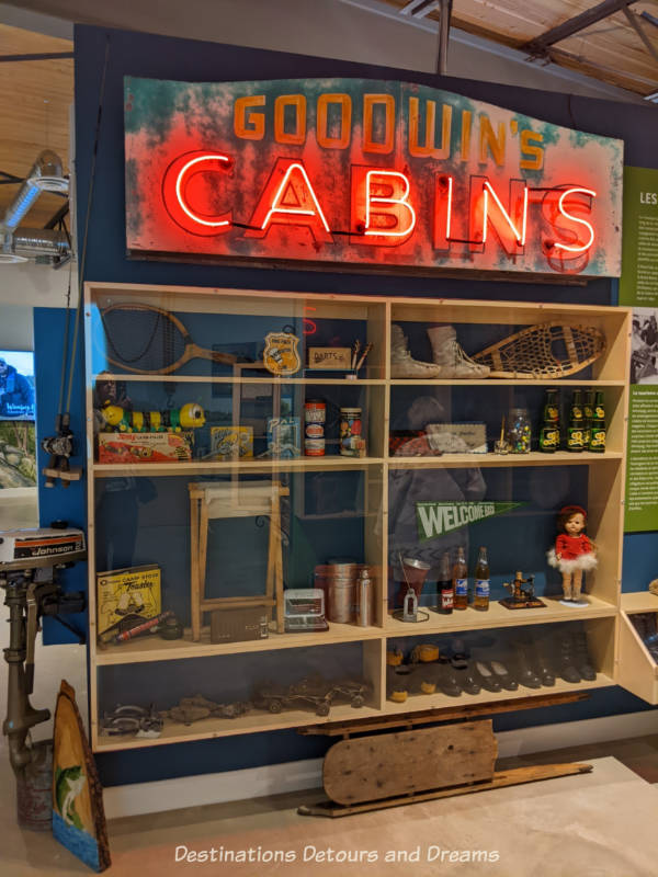 Shelf of assorted memorabilia in museum