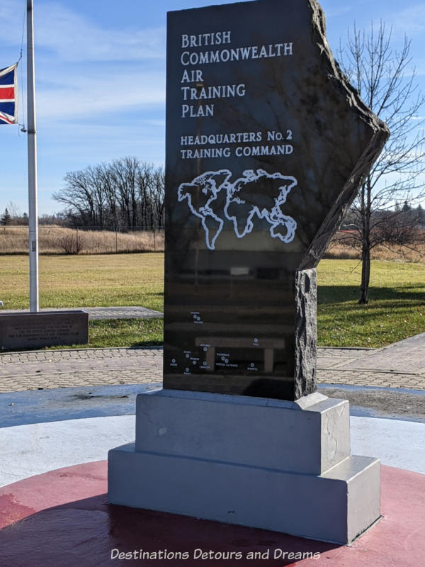 Memorial stone in the shape of the province of Manitoba commemorating the British Commonwealth Air Training Plan