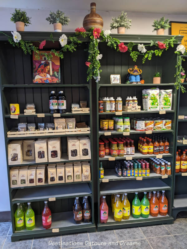 Shelves with Mexican food products for sale