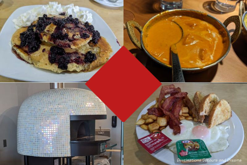 A collage of food items and an oven for a Lunching With The Bros post about favourite eateries in Winnipeg