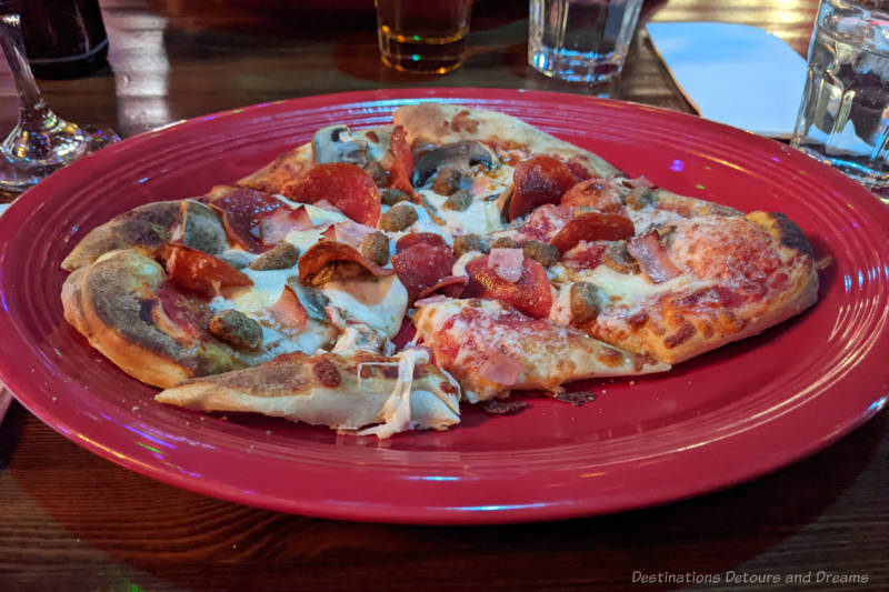 Pizza on a red plate